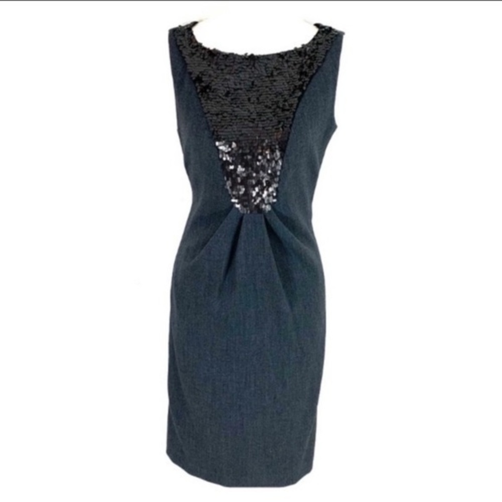 Eliza J charcoal gray sequin bib sheath dress